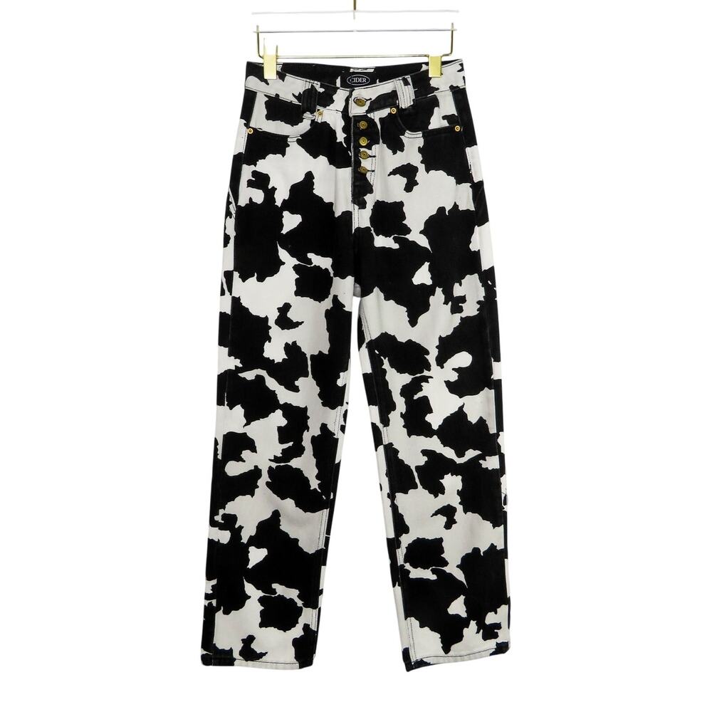 Cider Cow Print Straight Leg Jeans High Rise 90's Fit Mom Jeans Small 26"